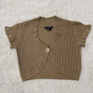 My Michelle Womens L Tan Cropped Bolero Cardigan Sweater Short Sleeve Y2K